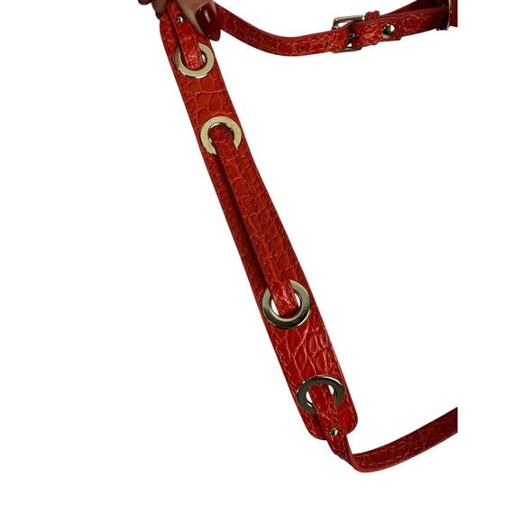 Jimmy Choo River Red Crocodile Embossed Leather Bag - Picture 7 of 14